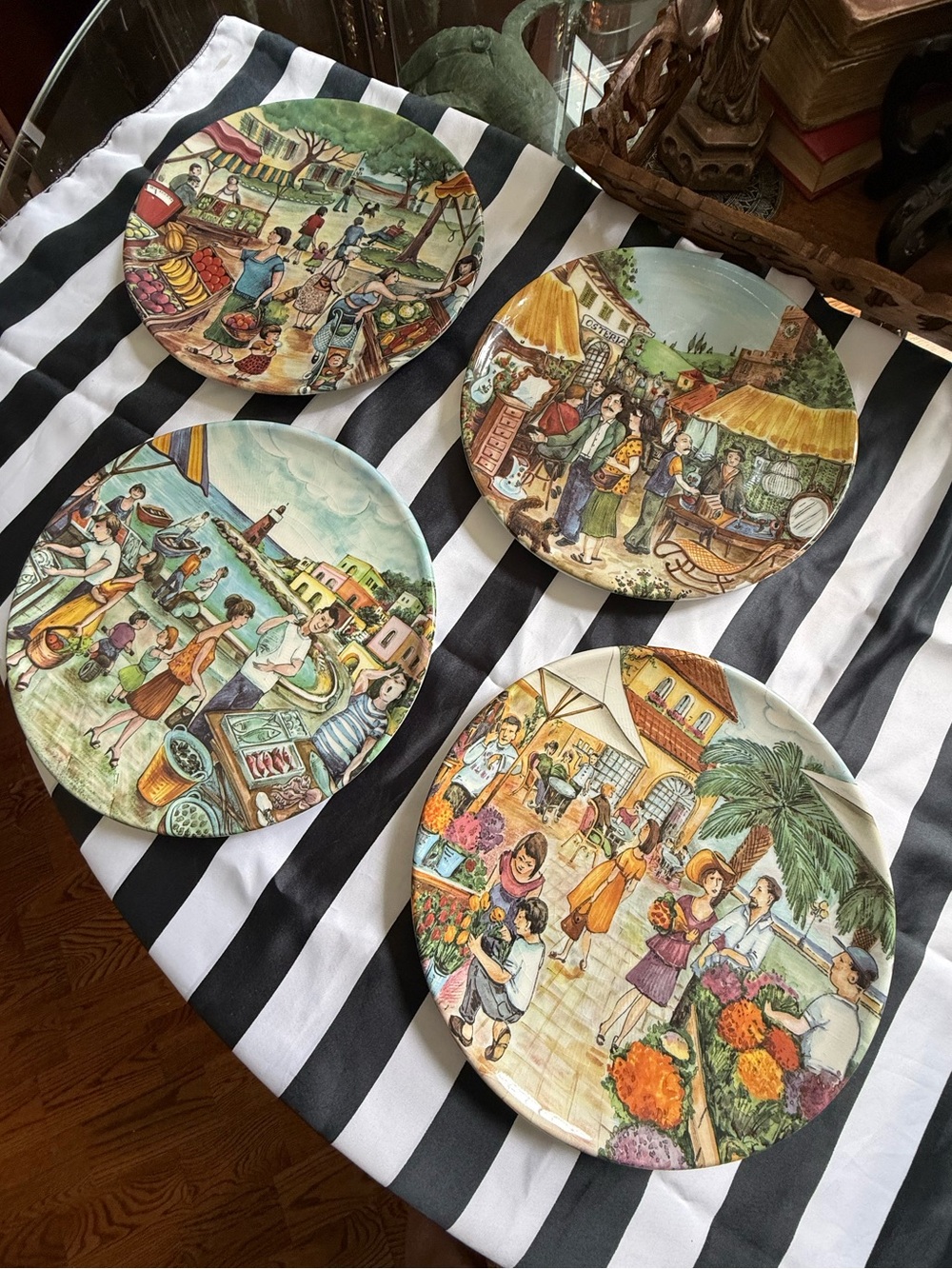 Brunelli Market Scenes Dinner Plates 11" Made in Italy Set of 4